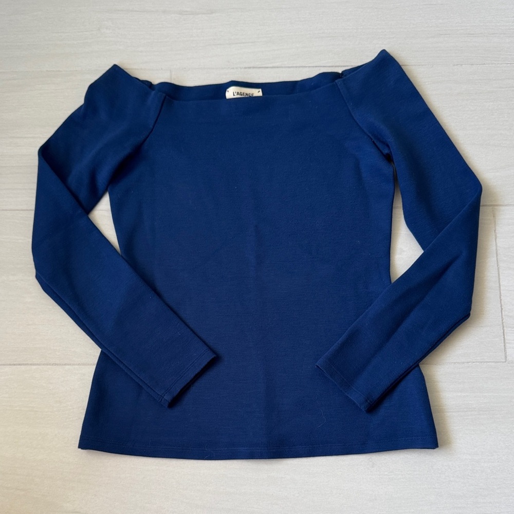 L’Agence Off-Shoulder Navy Blue Top